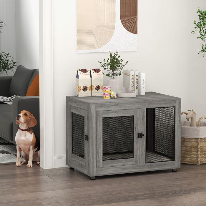 Immagine prodotto Swisshandel24 Hundekäfig für Zuhause, Hundebox mit 2 Türen, Waschbaren Kissen, Grau