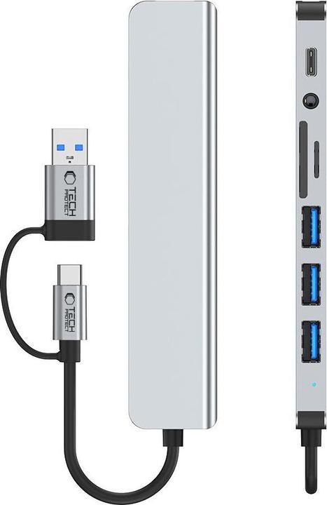 Produktbild Tech-Protect HB06 HUB Adapter 8in1 TYPE-C + USB2.0 + USB3.0 + SD/TF + AV3.5 - gray (USB-C, 8 Ports)