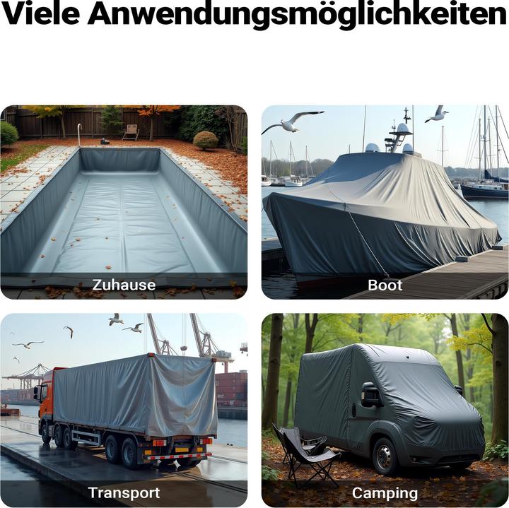 Produktbild Wiltec Abdeckplane wetterfest grau 3x4m Polyester Plane Ösen 650g/m² Gartenplane (3 x 4 m)