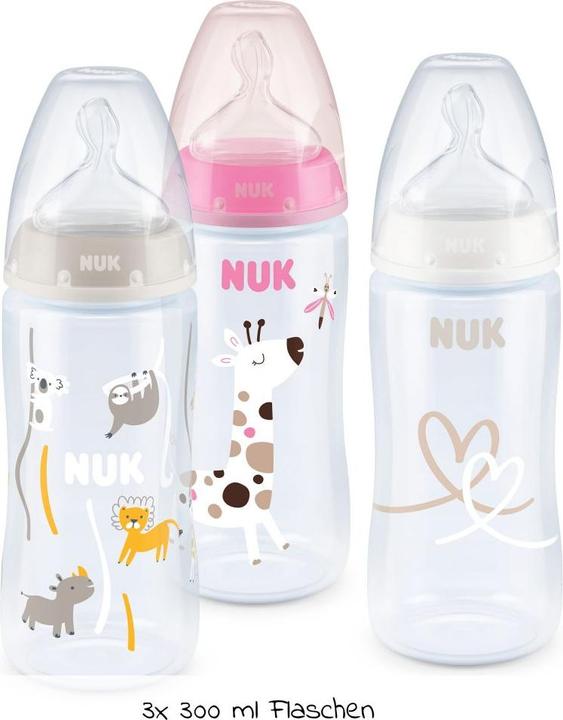 Produktbild NUK First Choice+ 3er-Flaschen-Set mit Temperature Control, 300ml, 0-6 Monate, beige, rosa, weiss (300 ml)