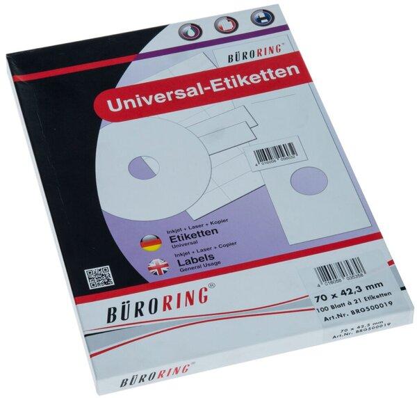 Produktbild Büroring Etiketten, 70 x 42,3 mm, weiss, 2.100 Etiketten, lösungsmittelfrei, Inkjet-, Laserdrucker, Kopierer