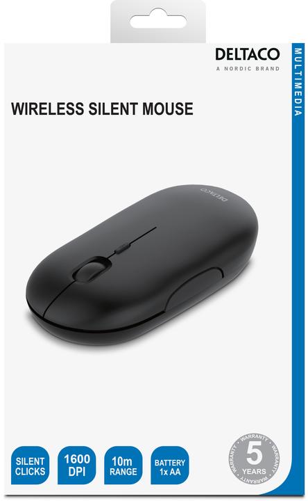 Actual product image Deltaco Wireless flat silent mouse 1600 DPI, USB receiver, 4 buttons, dark gray (Wireless)