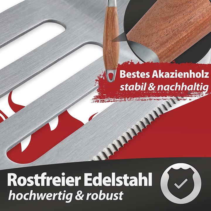 Produktbild Grilluxe Grillbesteck Set, 3-teilig, Akazienholz, Edelstahl