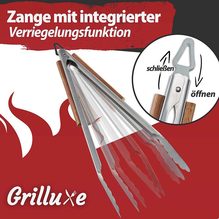 Produktbild Grilluxe Grillbesteck Set, 3-teilig, Akazienholz, Edelstahl