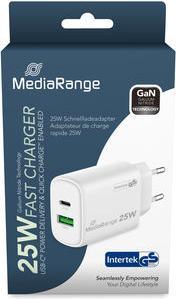 Immagine prodotto MediaRange Caricabatterie 43W a 2 porte 1x USB-A/1x USB-C GaN, bianco (45 W)