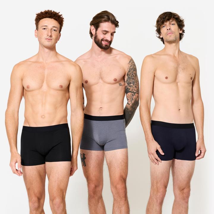 Immagine prodotto Domyos Boxer da uomo in cotone confezione da 3 pezzi - nero/grigio/blu (XXL, confezione da 3)