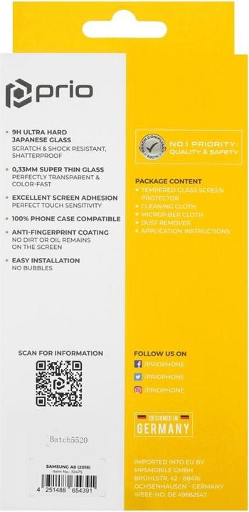 Produktbild prio Displayschutzglas für Samsung A8 (2018) transparent (1 Stück, Samsung Galaxy A8 (2018))