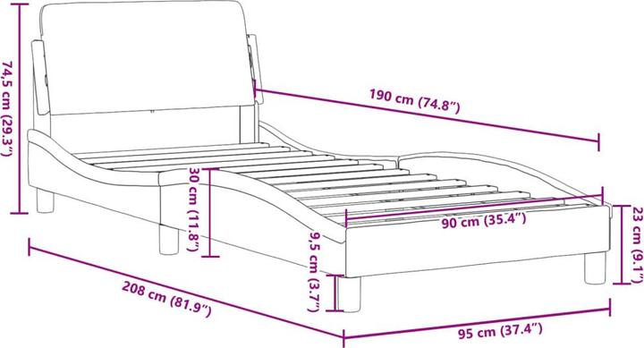 Actual product image VidaXL Bed frame with velvet headboard (90 x 190 cm)