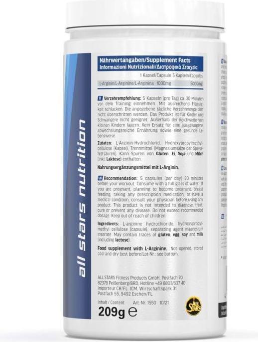 Nutritional values and ingredients All Stars Arginine 2000 (150 Caps) (Neutral, 1 pcs., 200 g)