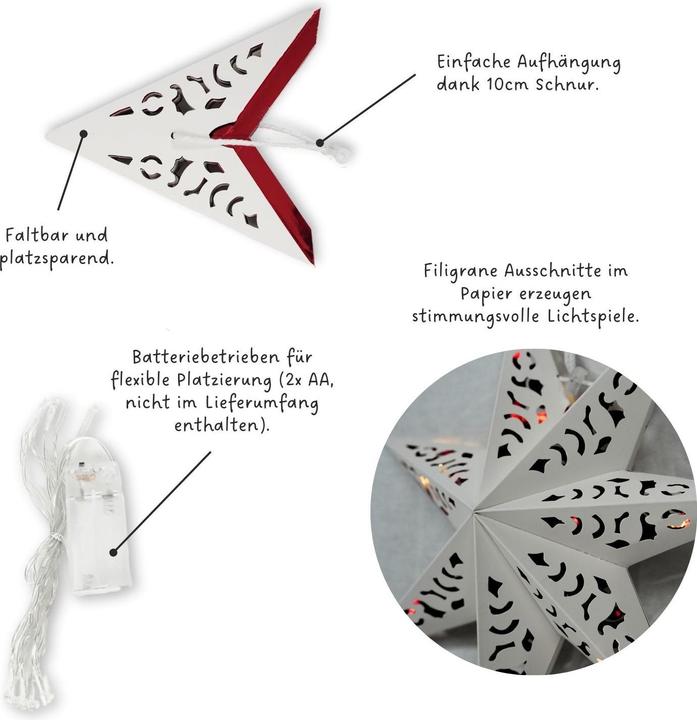 Produktbild Hermex LED Weihnachtsstern Leuchtstern Hanging Star Laterne Beleuchtung Faltstern