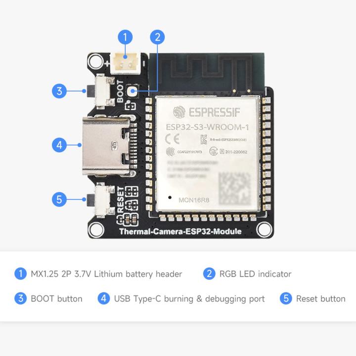 Produktbild WaveShare ESP32-S3 Thermal Wärmebildkamera 45° Module 80×62 Pixels