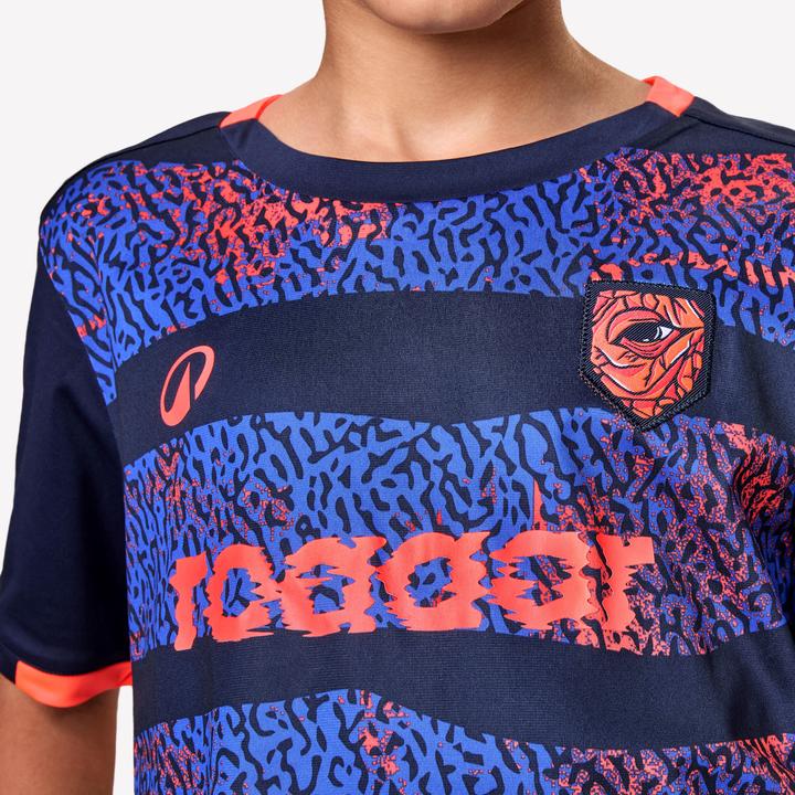 Produktbild Kipsta Kinder Fussball Trikot kurzarm - VIRALTO Kids Roarrr Rhino Streifen blau/violett (5, 6)