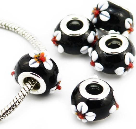 Produktbild Hermex Glas Bead versilbert 925 - Silbrig Schwarz (Glas, Silber 925)