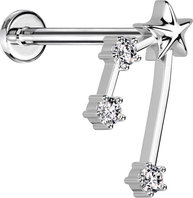 Produktbild Star Piercing Micro Labret Innengewinde silber Sternzeichen Stier mit Kristallen (Chirurgenstahl 316L, Messing)