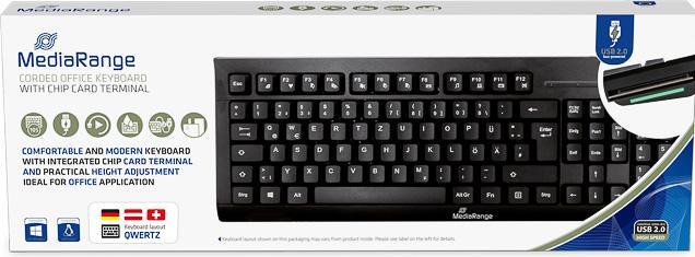 Produktbild MediaRange TASTATUR QWERTZ SCHWARZ MROS114 mit Kabel SmartCard (DE, Kabelgebunden)