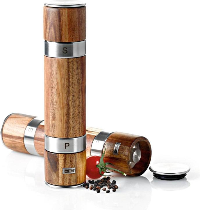 Produktbild AdHoc MP90 Doppelmühle DUOMILL, für Pfeffer und Salz, Keramik Mahlwerke, Edelstahl/Holz (Pfeffer, Salz)