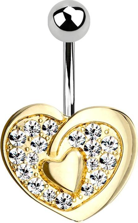 Produktbild Star Piercing Banane vergoldet mit Kugel silber Kristallherz mit Herz (Chirurgenstahl 316L, Messing)