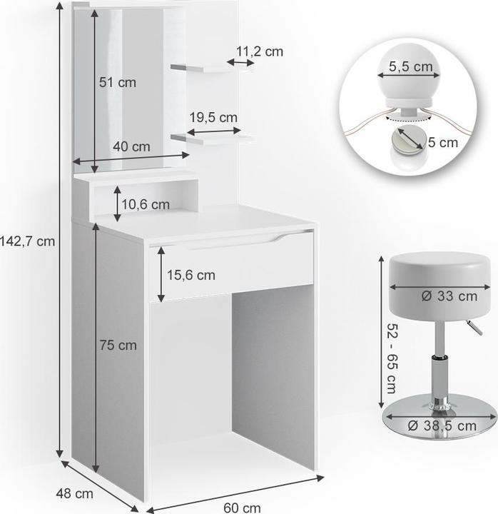 Actual product image Vicco Ruben with stool and lighting (60 x 18 x 143 cm)