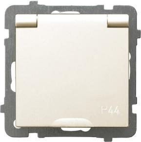 Produktbild Ospel Spritzwassergeschützte Schutzkontaktsteckdose IP-44 mit Verschluss für Strompfade mit ecrufarbener A