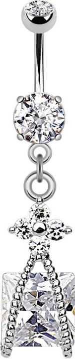 Star Piercing Banane silber mit zwei Kugeln Kristall silber Anhänger Kristall im Seil (Messing, Chirurgenstahl 316L)