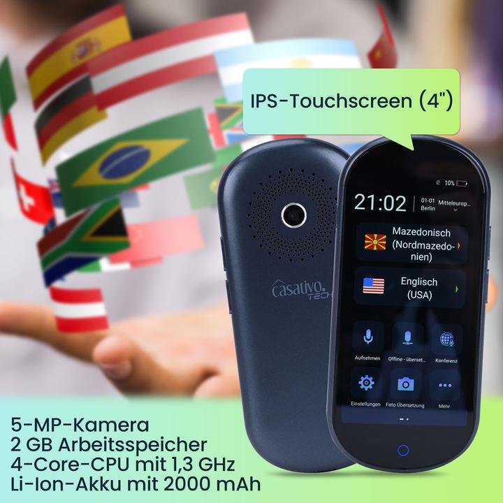 Produktbild Casativo 2er-Set Echtzeit-Übersetzer, 137 Sprachen, inkl. Texterkennung & Sprachausgabe (16 GB)