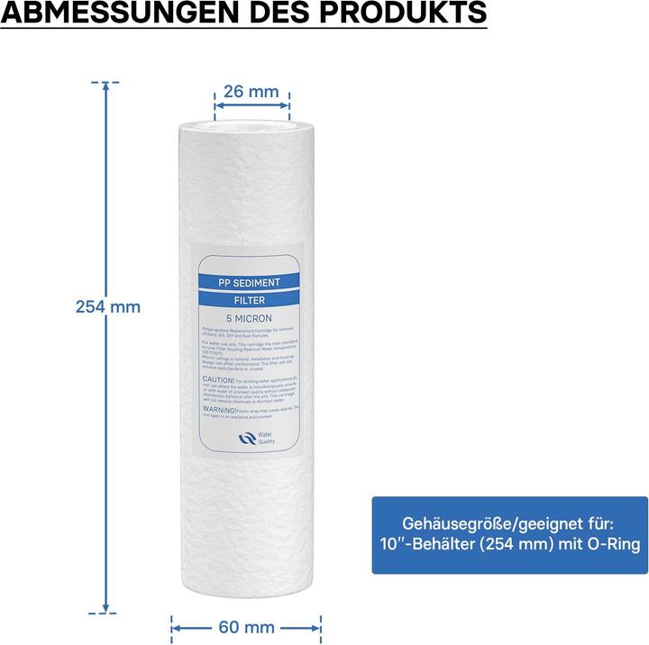 Immagine prodotto Naturewater 10Inch 254mm 5µ Filtro a sedimenti PP Depuratore d'acqua
