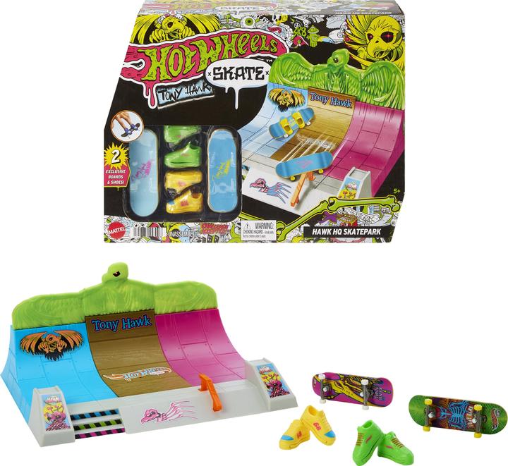 Produktbild Hot Wheels Skate Tony Hawk HQ Skatepark mit 2 exklusiven Fingerboards und 2 Paar Skateschuhen