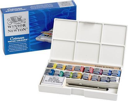 Produktbild Winsor & Newton Cotman watercolour deluxe pocketbox 19pcs (Weiss, Gelb, Grün, Blau, Grau, Rot)