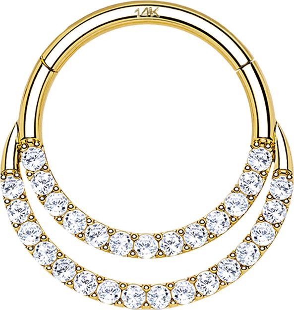 Produktbild Star Piercing Micro Segmentring klappbar 14k gold doppel front Kristalle silber (ohne Messing, 14k Gold)