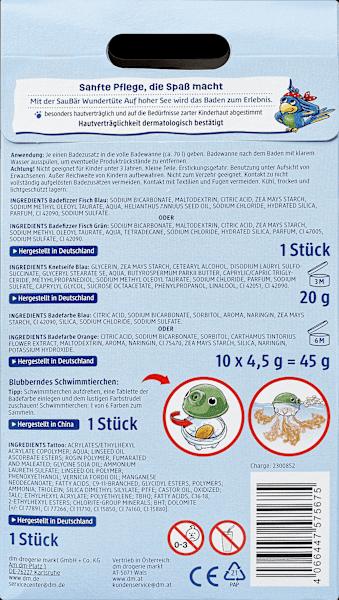 Nährwerte und Zutaten dm SauBär Kinder Badezusatz Wundertüte Auf hoher See (Schaumbad, Badesalz)