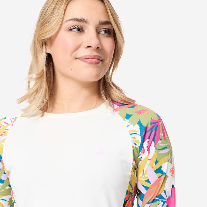 Image du produit Olaian T-shirt anti uv manches longues surf Femme - Kanika blanc et fleuri (XL)