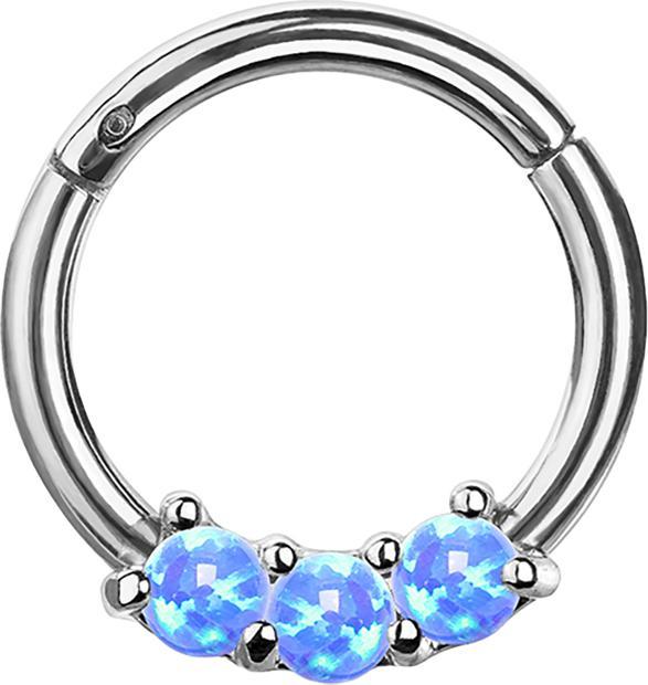 Star Piercing Micro Segmentring klappbar silber drei Opal Kugeln blau (Chirurgenstahl 316L, ohne Messing)