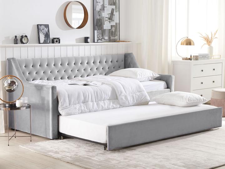 Immagine prodotto Beliani Daybed allungabile in tessuto vellutato grigio con rete a doghe 90 x 200 cm MONTARGIS (90 x 200 cm)