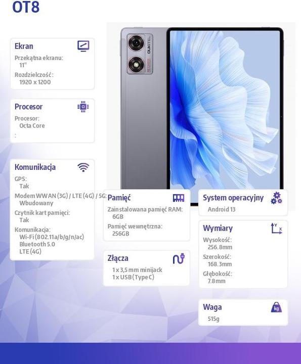Produktbild Oukitel Tablet OT8 2K 6/256GB Grey (11", 256 GB, Grey)