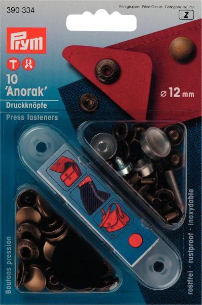 Produktbild Prym Druckknopf Anorak, altmessing 12 mm, Karte 10 Stk.