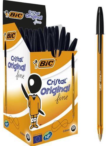 Productafbeelding Bic Pen Cristal Fijn Zwart 0,3 mm (50 stuks) (Zwart, 50 x)