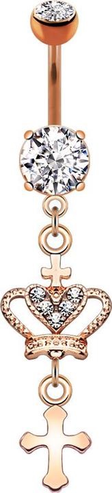 Star Piercing Banane rosegold Krone mit Herz und Kreuz (Chirurgenstahl 316L, Messing)