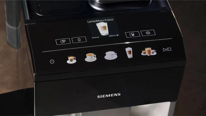 Actual product image Siemens Fully automatic coffee maker, EQ500 integral, Daylight silver, piano lacquer black, TQ513D01 (CH plug)