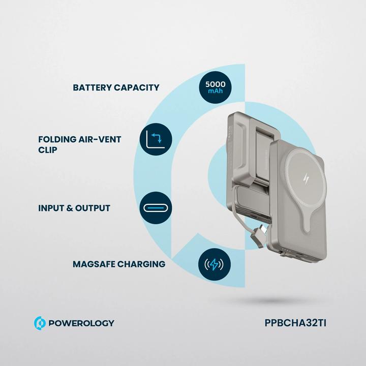 Actual product image Powerology Car Mount 5000mAh Power Bank With Magnetic Wireless Charger (5000 mAh, 15 W)