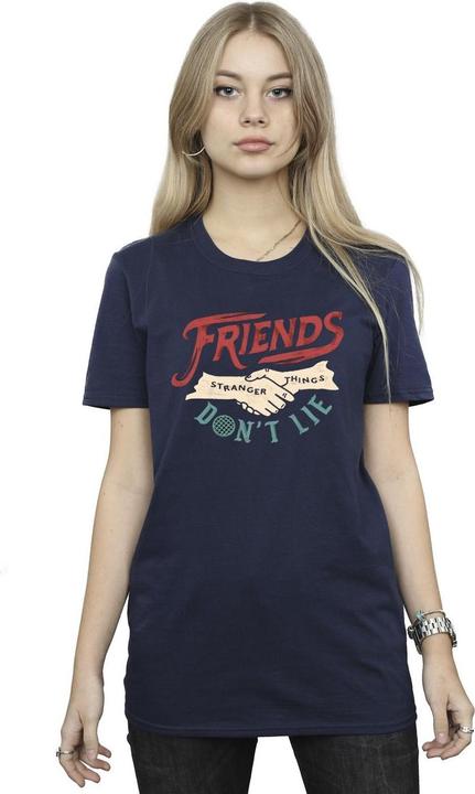 Actual product image Netflix Womens/Ladies Stranger Things Friends Don't Lie Hands Cotton Boyfriend T-Shirt (3XL)