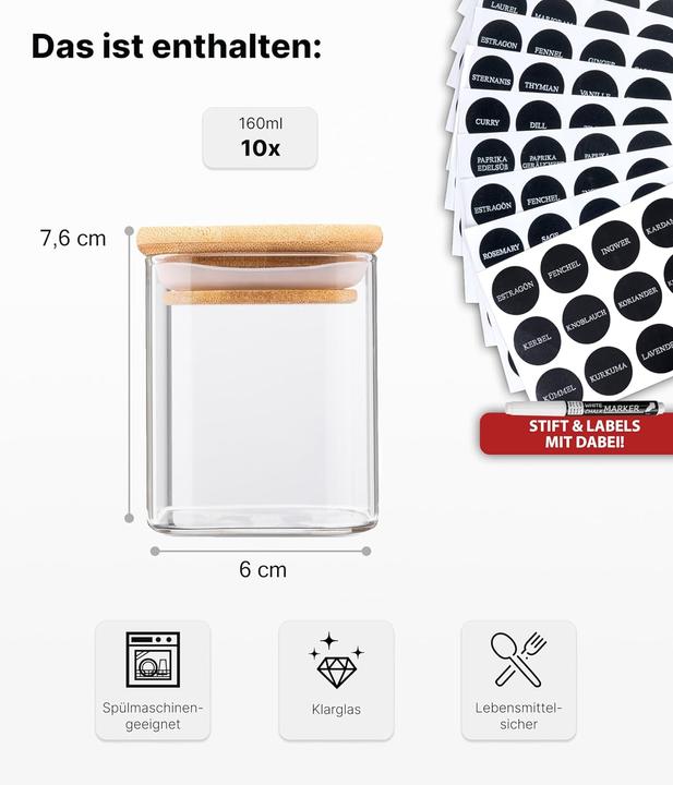 Produktbild Deco haus Gewürzgläser-Set mit Deckel (0.16 l)