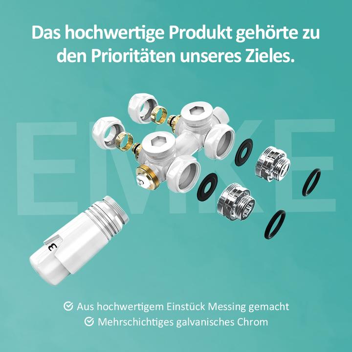 Actual product image Emke Thermostatic valve, Universal Valve with Thermostat for Radiators, 10 bar, 7 levels, White