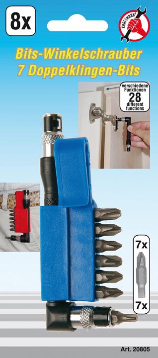 Immagine prodotto BGS Cacciavite ad angolo con 7 inserti a doppia punta attacco esagono esterno 6,3 mm (1/4") 8 pz. (6,3 mm)