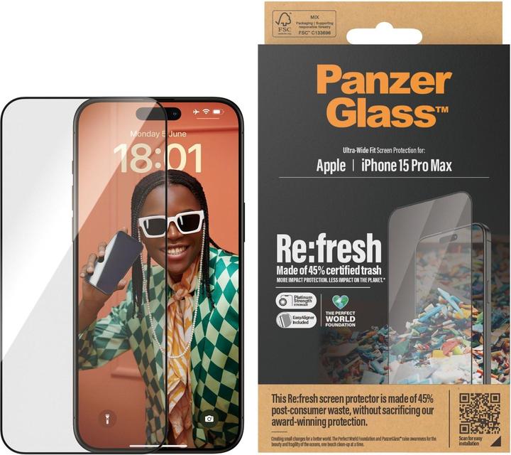 Productafbeelding PanzerGlass Screen Protector iPhone 2023 6.7 Pro Max Ultra-Wide Fit w. GemakkelijkAlig. (1 Stuk, Apple iPhone 15 Pro Max)