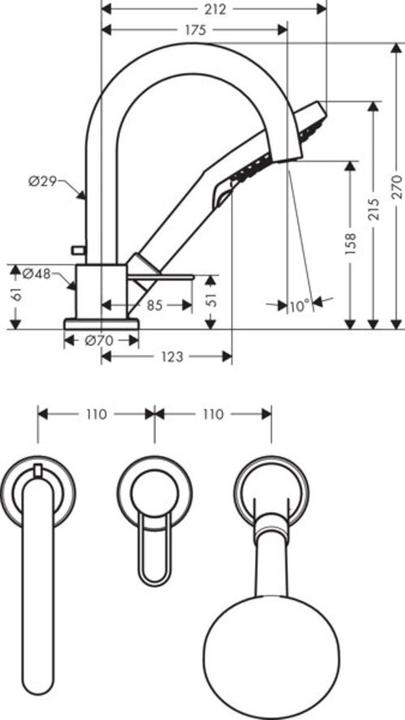 Immagine prodotto hansgrohe Miscelatore monocomando 3 fori per vasca AXOR UNO Maniglia ad arco cromo