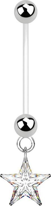Star Piercing Banane Schwangerschaft mit Kristallstern silber (Bioflex, ohne Messing, Chirurgenstahl 316L)