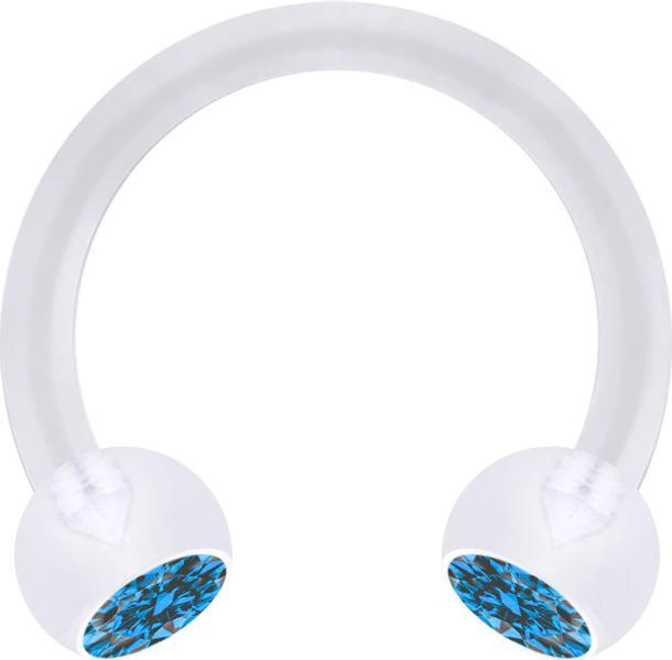 Star Piercing Micro Circular Barbell transparent mit zwei Kugeln Kristall hellblau (Bioflex, ohne Messing)