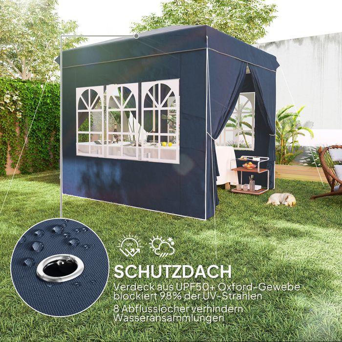 Immagine prodotto Swisshandel24 Faltpavillon 2,5x2,5m, wasserabweisend mit 4 Seitenteilen, Dunkelblau (250 cm, 250 cm)