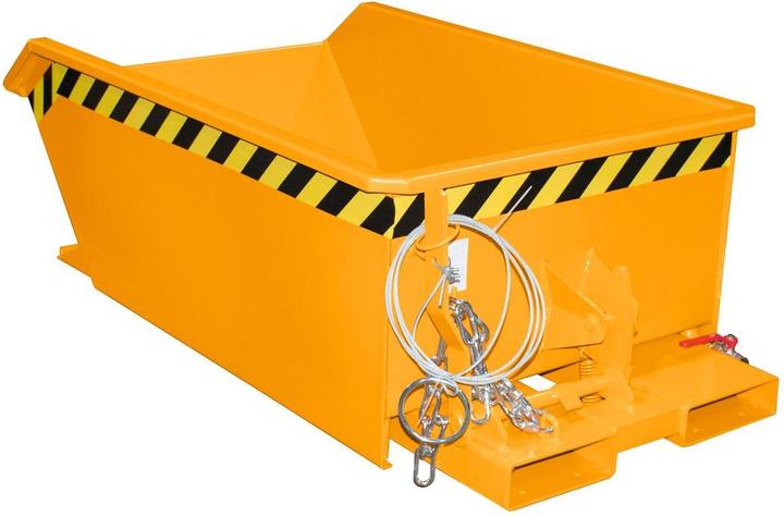 Produktbild eurokraft pro MINI Späne-Kippbehälter, niedrige Bauhöhe, Volumen 0,23 m³, orange RAL 2000 (230 l)