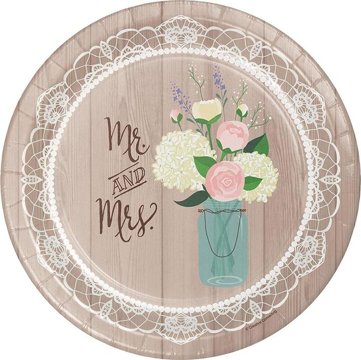 Actual product image Creative Party Mr And Mrs Paper Wedding Party Plates (Pack of 8) (8 x)